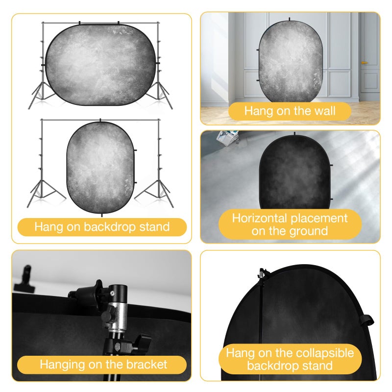 Kate 5x6.5ft(1.5x2m) Collapsible Backdrop Folded Microfiber Professional Grey and Black Double-Sided Pop up Collapsible Background for Photography - Image 4